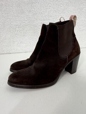 Hunter Chelsea Brown Suede Leather Heeled Ankle Boots Made in Italy Womens 7
